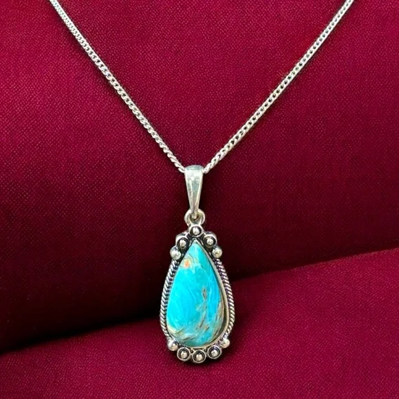 Unique silver necklace with turquoise and copper mosiac stone. NWT - Picture 2 of 6